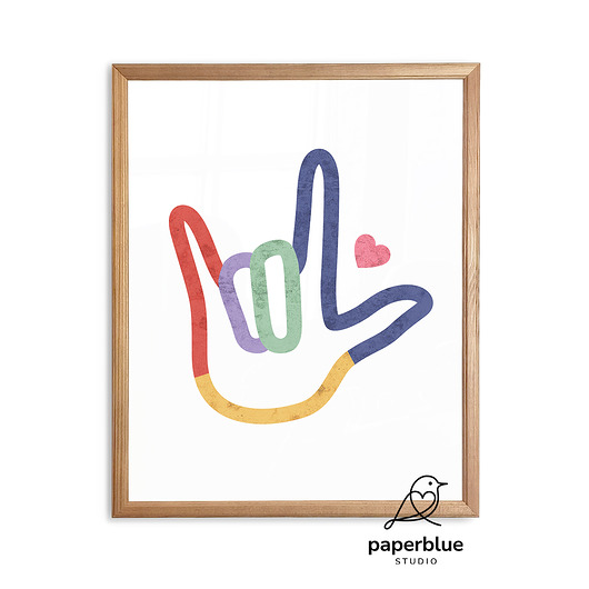 obrazy i plakaty do pokoju dziecięcego "Kocham Cię" w języku migowym  - plakat do pokoju dziecka