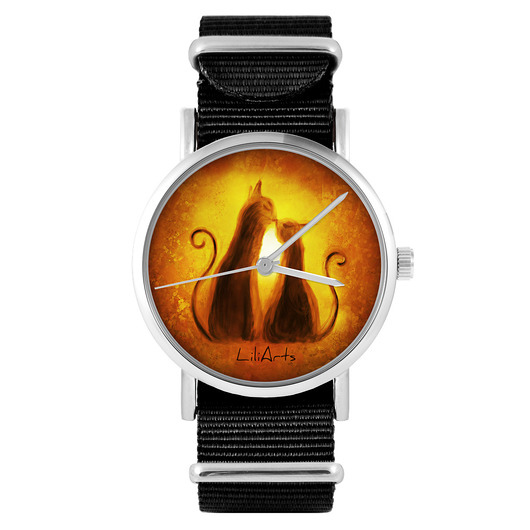 zegarki damskie Zegarek - Kotki - czarny, nylonowy