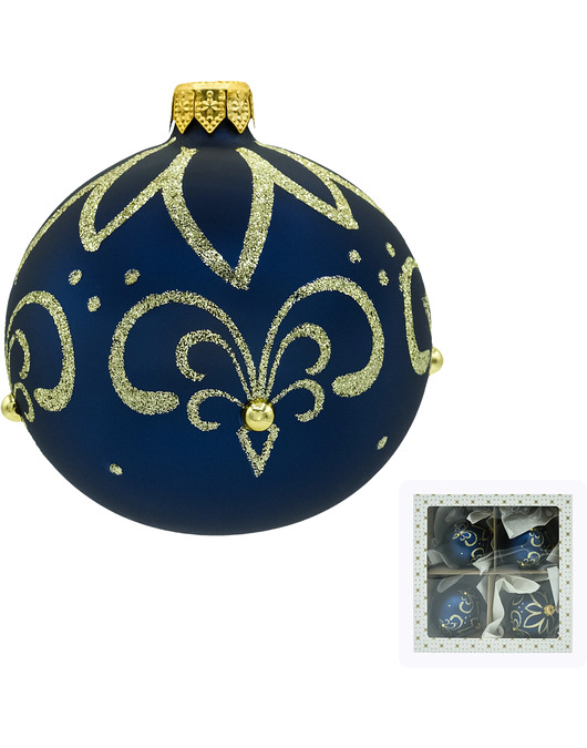 bombki Bombki choinkowe szklane ręcznie malowane: okrągłe granatowe, złoty ornament