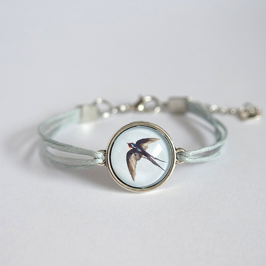 bransoletki ze szkła Bransoletka - Jaskółka - szara, sznurki