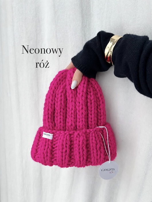 czapki damskie Czapka Nordic 100% wełna *neonowy róż*