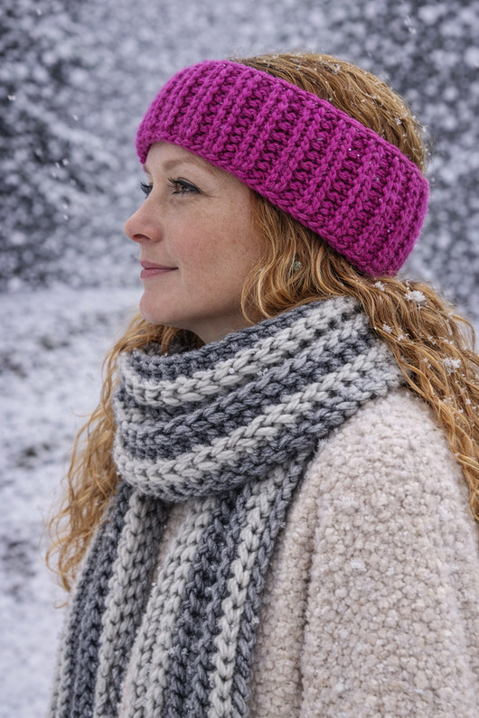 opaski do włosów Opaska wełniana neonowy róż