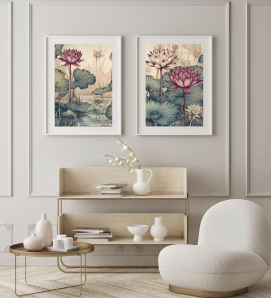 grafiki i ilustracje ZESTAW 2 PLAKATÓW botanicznych lilie wodne