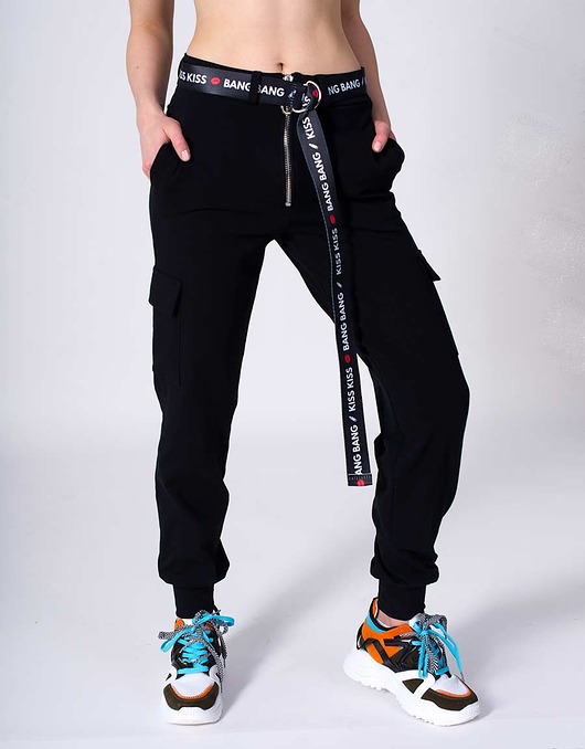 Czarne spodnie bojówki Chain Zip Black ŁAP NAS