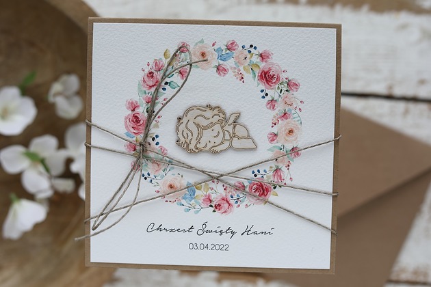 kartki scrapbooking Kartka na chrzest z kopertą
