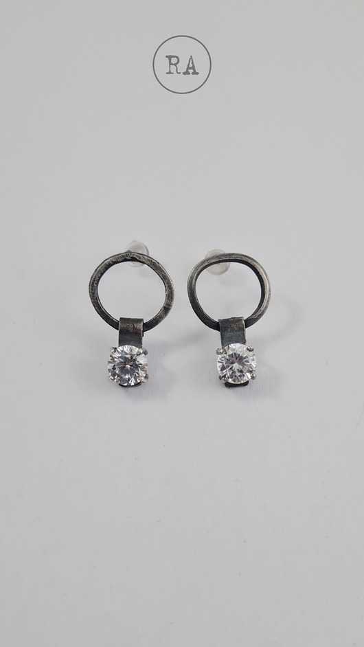 kolczyki srebrne Srebro z cyrkonią - kolczyki SHINE oksydowane
