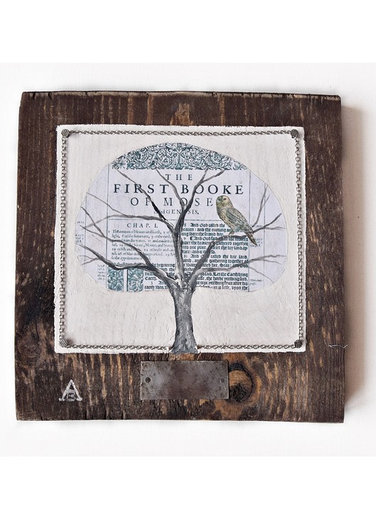 obrazy Drzewo mądrości /3/, obraz malowany na starej desce collage