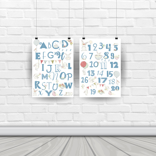 obrazy i plakaty do pokoju dziecięcego Zestaw plakatów Skoczny alfabet i cyferki