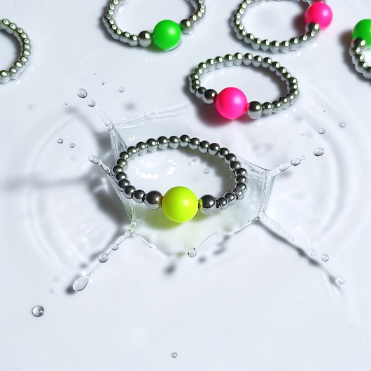 pierścionki elastyczne Pierścionek : Swarovski neon pearls : NEON YELLOW : silver