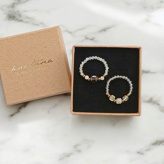 pierścionki elastyczne Zestaw pierścionków : DOBROBYT - cytryn, kwarc dymny, kryształ górski