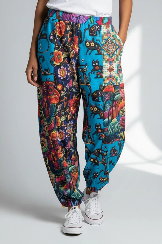 spodnie dresowe damskie Spodnie dresowe patchwork Wikalpa krój haremki barrel rozmiar L