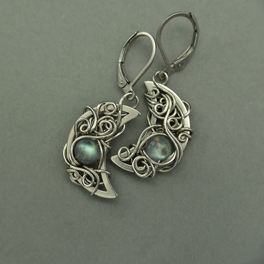 kolczyki wire wrapping Kolczyki księżyce labradoryt wire wrapping
