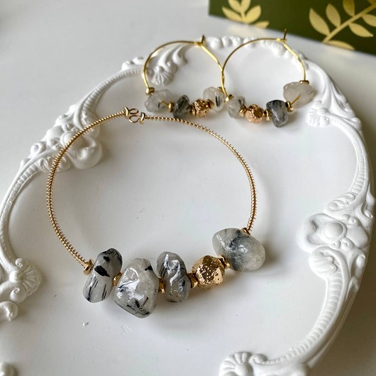 komplet biżuterii Zestaw biżuterii awtorskiej z kwarcem dymnym, kolczyki i bransoletka