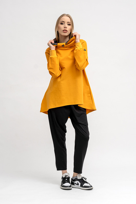 bluza bez kaptura damska BLUZA ASYMETRYCZNA ,,RAVEL'' musztardowa