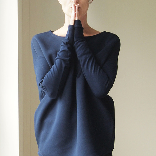 bluza bez kaptura damska Gruby Wąski rękaw Granat