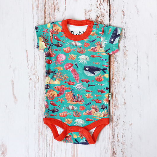 body i śpiochy niemowlęce Body z krótkim rękawem - ocean