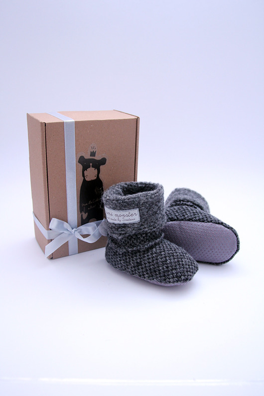 Bambosze / hand made /gruba wełna / szary melanż Mimi Monster