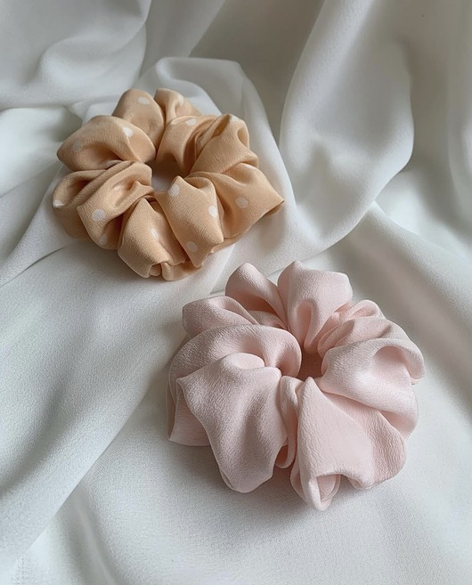 gumki do włosów 2 jedwabne gumki scrunchies Pink Rose i Peach - 3 rozmiary