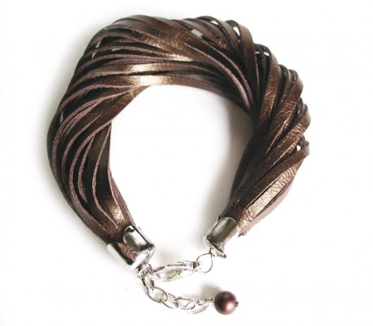 Skórzana bransoletka brązowa metallic Mikashka