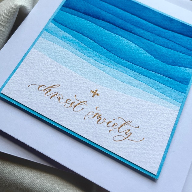 kartki scrapbooking Kartka na chrzest ręcznie malowana i kaligrafowana