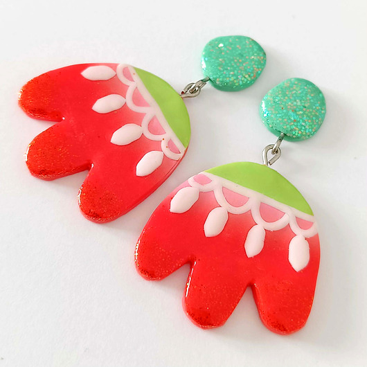 kolczyki z masy plastycznej Pomarańczowe kolczyki tulipany