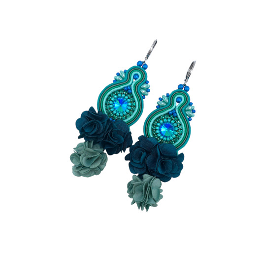 kolczyki soutache Kolczyki sutasz boho z kwiatami turkusowo zielone eleganckie Arcadia