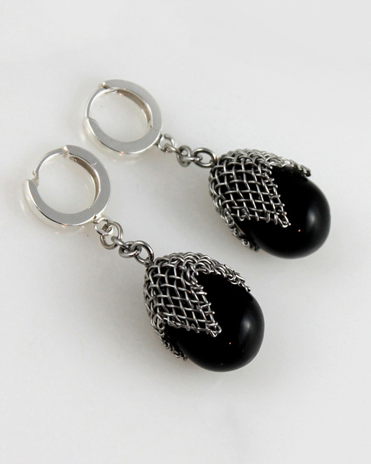 kolczyki wire wrapping Czarne w siateczce - kolczyki ( lub klipsy) L