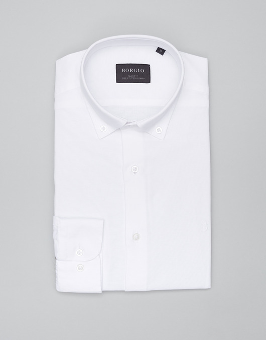 koszule męskie Koszula męska oleggio 00468 długi rękaw biały slim fit