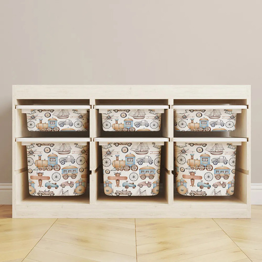 meble do pokoju dziecka Pojazdy Naklejki na pojemniki Trofast Ikea retro autka