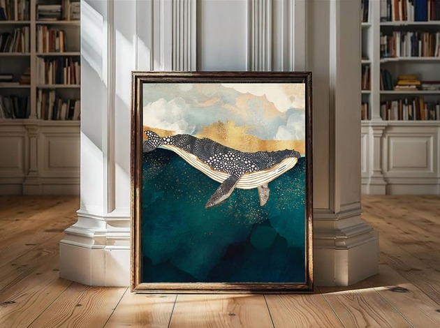 obrazy i plakaty do pokoju dziecięcego PLAKAT WIELORYB ilustracja morze morski obrazek