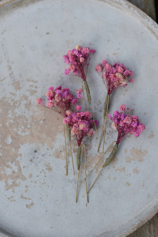 Ślubne ozdoby do włosów Fioletowy  komplet 5 kokówek do włosów z gipsówki