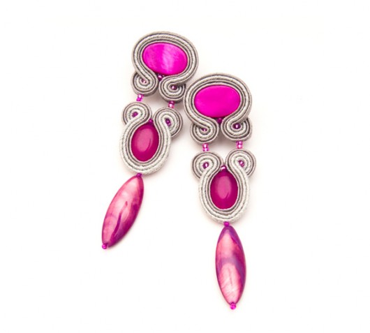 Kolczyki soutache - długie, fuksja, amarant maanuela