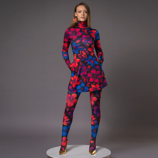 sukienki mini damskie Marta Flower Power - sukienka mini z golfem