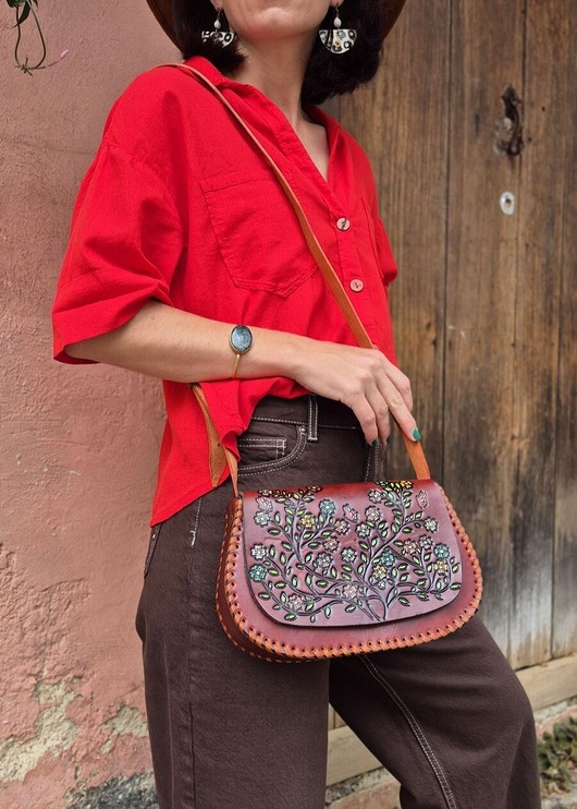 torby na ramię Torebka skórzana ręcznie robiona Elisa Brązowa