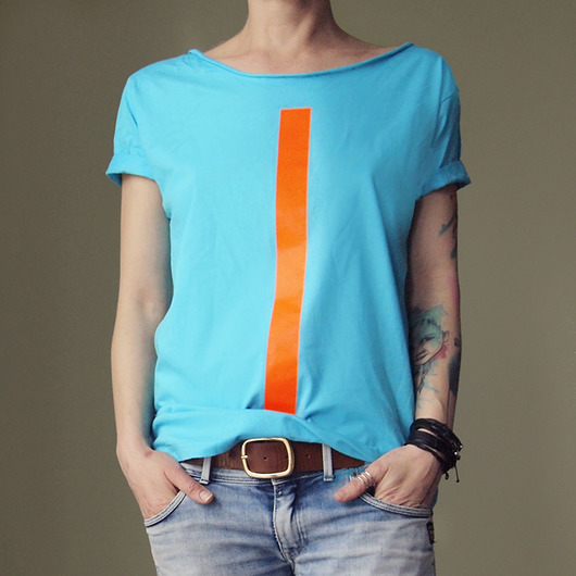 t-shirt damskie Pomarańczowa kreska turkusowy oversize