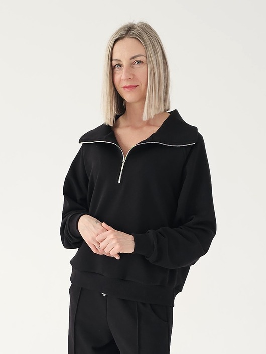 bluza bez kaptura damska Bluza na zamek z rozłożystym kołnierzem o pudełkowym kroju