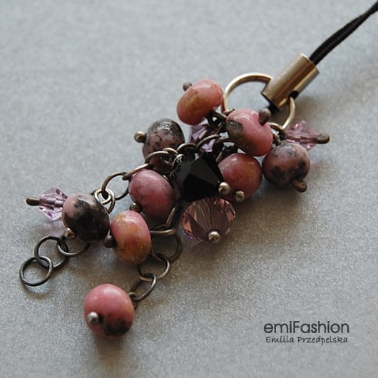 Rodonit, kryształ Swarovski i Srebro - brelok MAREMI Jewelry