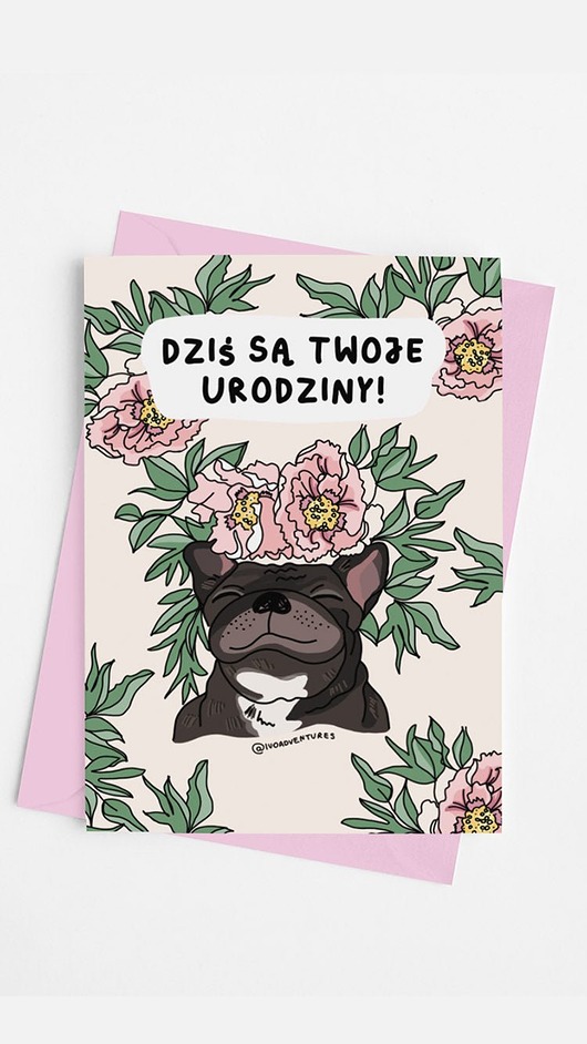 kartki okolicznościowe - wydruki Kartka - Frenchie Flower - Twoje Urodziny