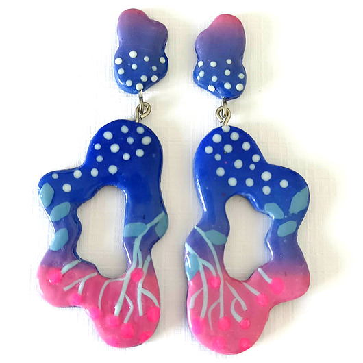 kolczyki z masy plastycznej Kolczyki abstrakcyjne niebiesko różowe