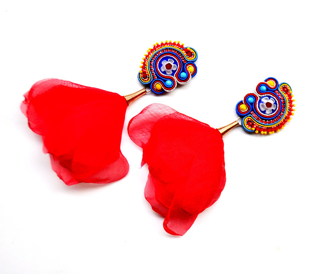 kolczyki soutache Sutaszowe kolczyki  MILLEFIORI red