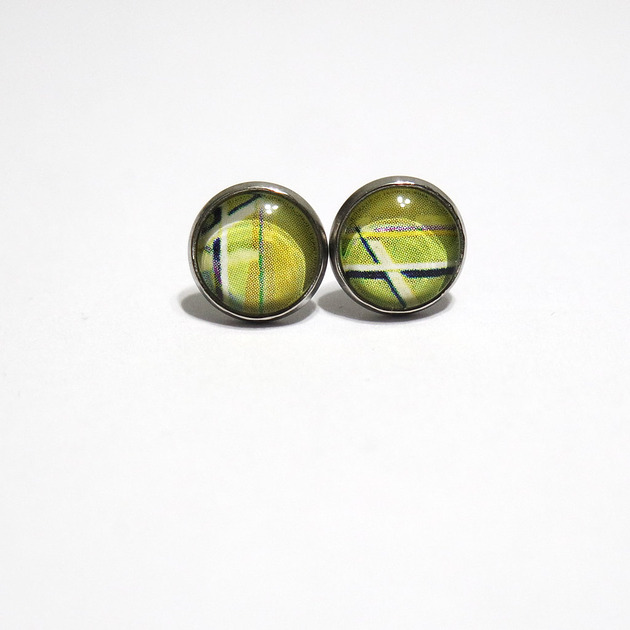 kolczyki szklane Kolczyki sztyfty - zielone, kanarkowe - mini