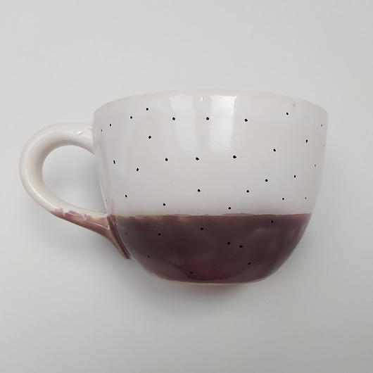 KUBEK 500ml duży fioletowo - biały w kropki White Cup
