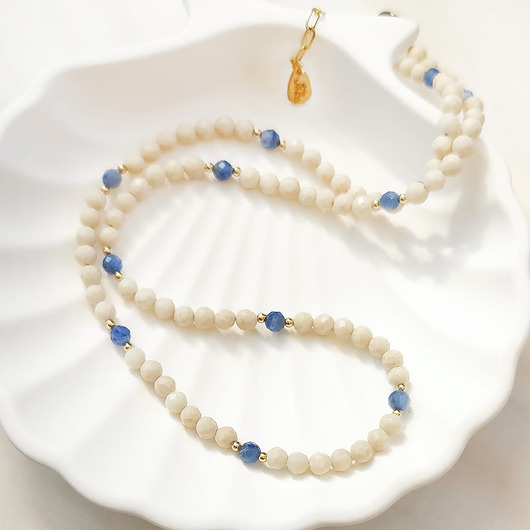 korale Naszyjnik z kamieni naturalnych: kyanit, kamień rzeczny