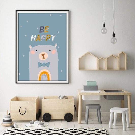 obrazy i plakaty do pokoju dziecięcego Plakat Miś be happy