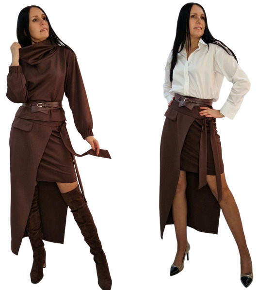 spódnice maxi Brązowa Asymetryczna spódnica z wiązaniem