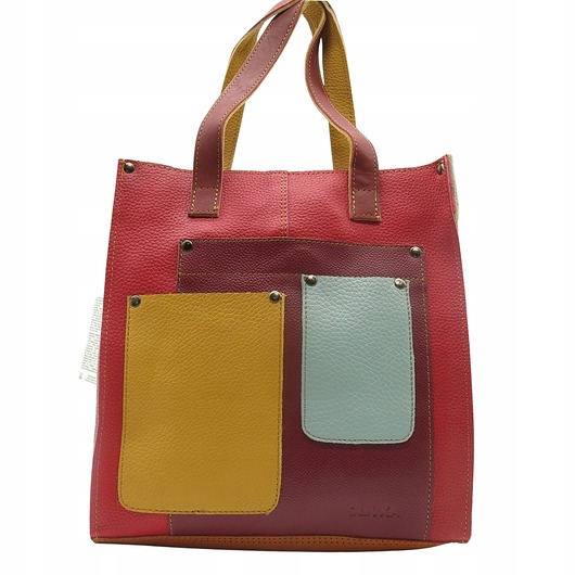 torby na ramię Torebka damska shopper, pojemna, skórzana ze skrawków kolorowa OLIVKA