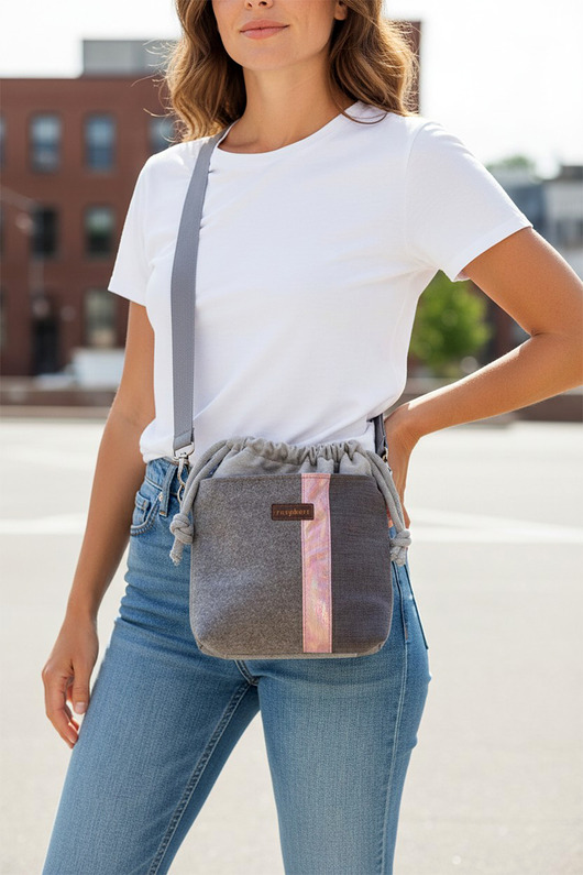 torebki mini Szara patchworkowa listonoszka z kominem