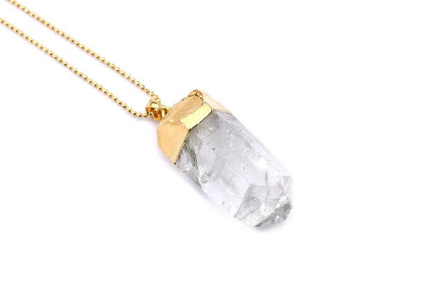 Colare Kryształ Górski Duży Złoto Brazi Druse Jewelry