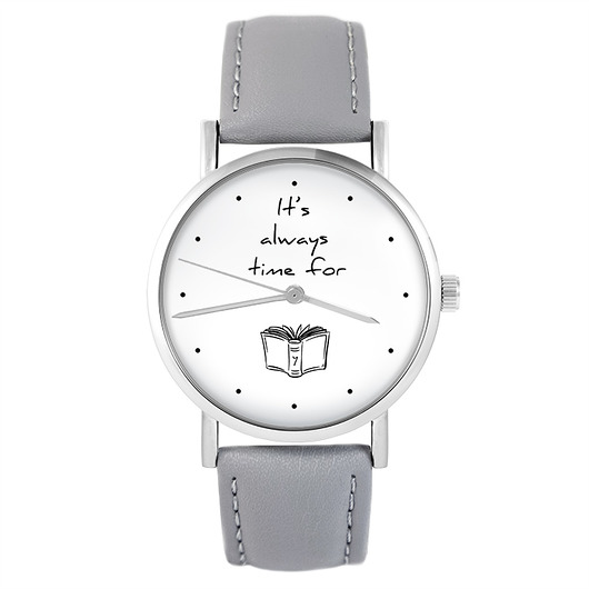 zegarki unisex Zegarek - Time for a book - szary, skórzany