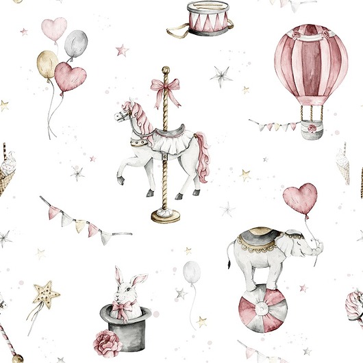 naklejki ścienne do pokoju dziecka Tapeta Circus biel 53cmx10m PZ